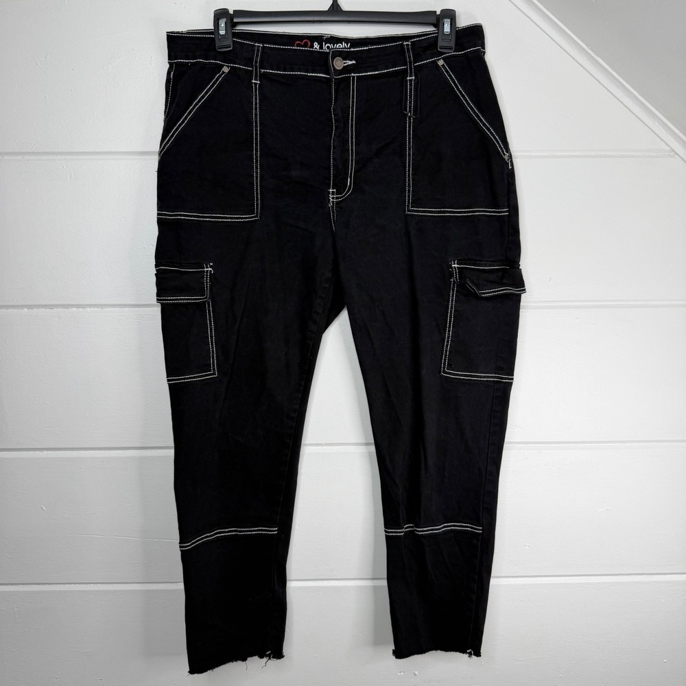 Black Straight Leg Cargo Pants with Contrast Stitching
